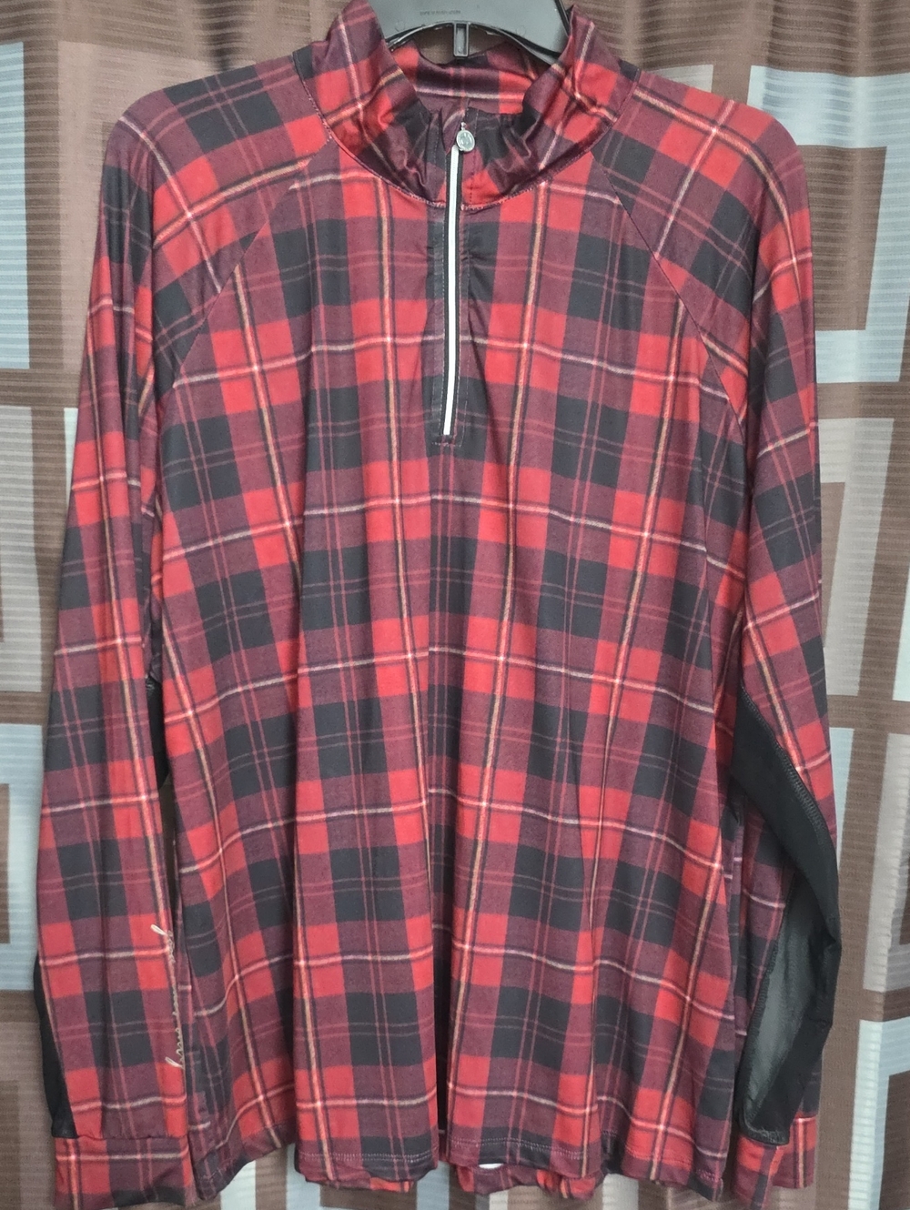 Apple Red and Black Plaid Lightweight Half-Zip Shirt Jacket